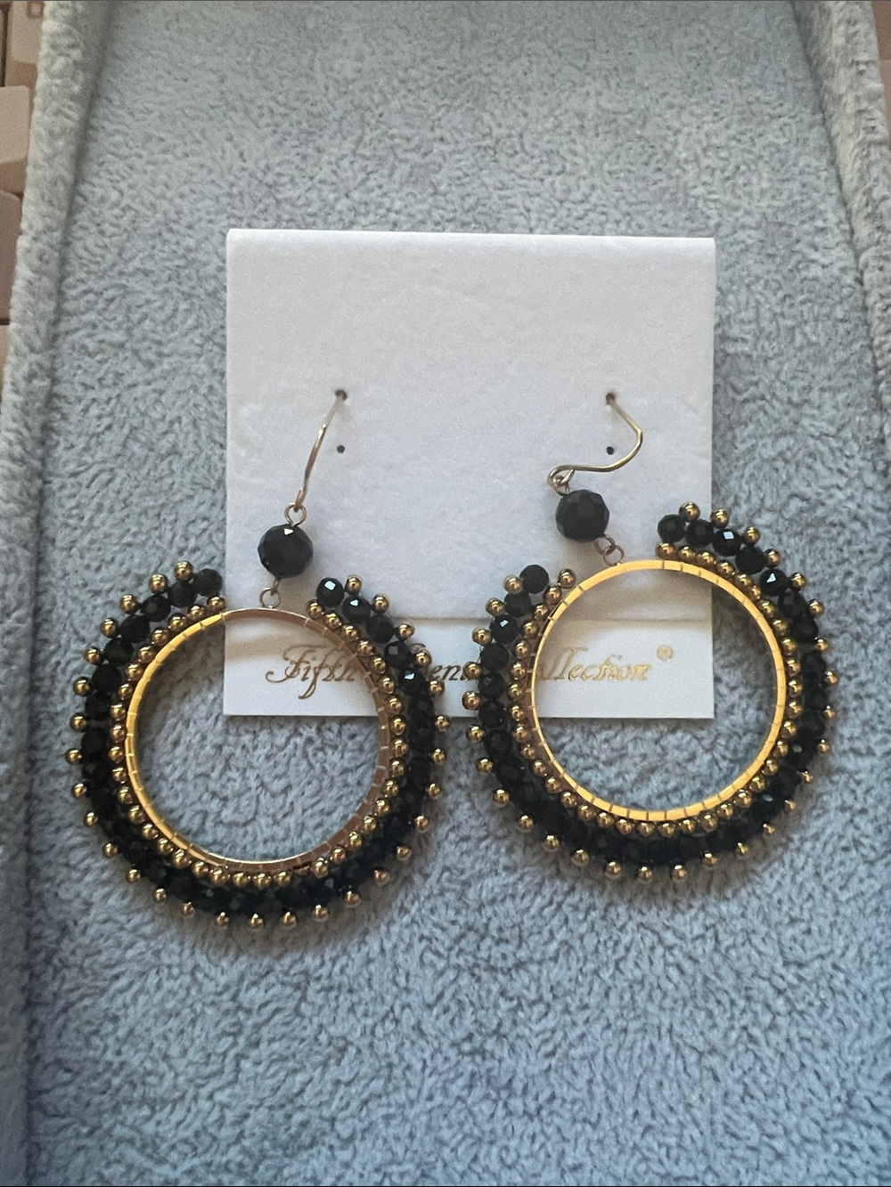 Gold Hoop Earrings with Black onyx Accents - Women Jewelry